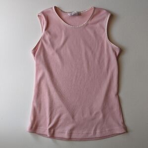 Vintage 90s/Y2k Allison Daley Pink Ribbed Tank Top With Metallic Trim